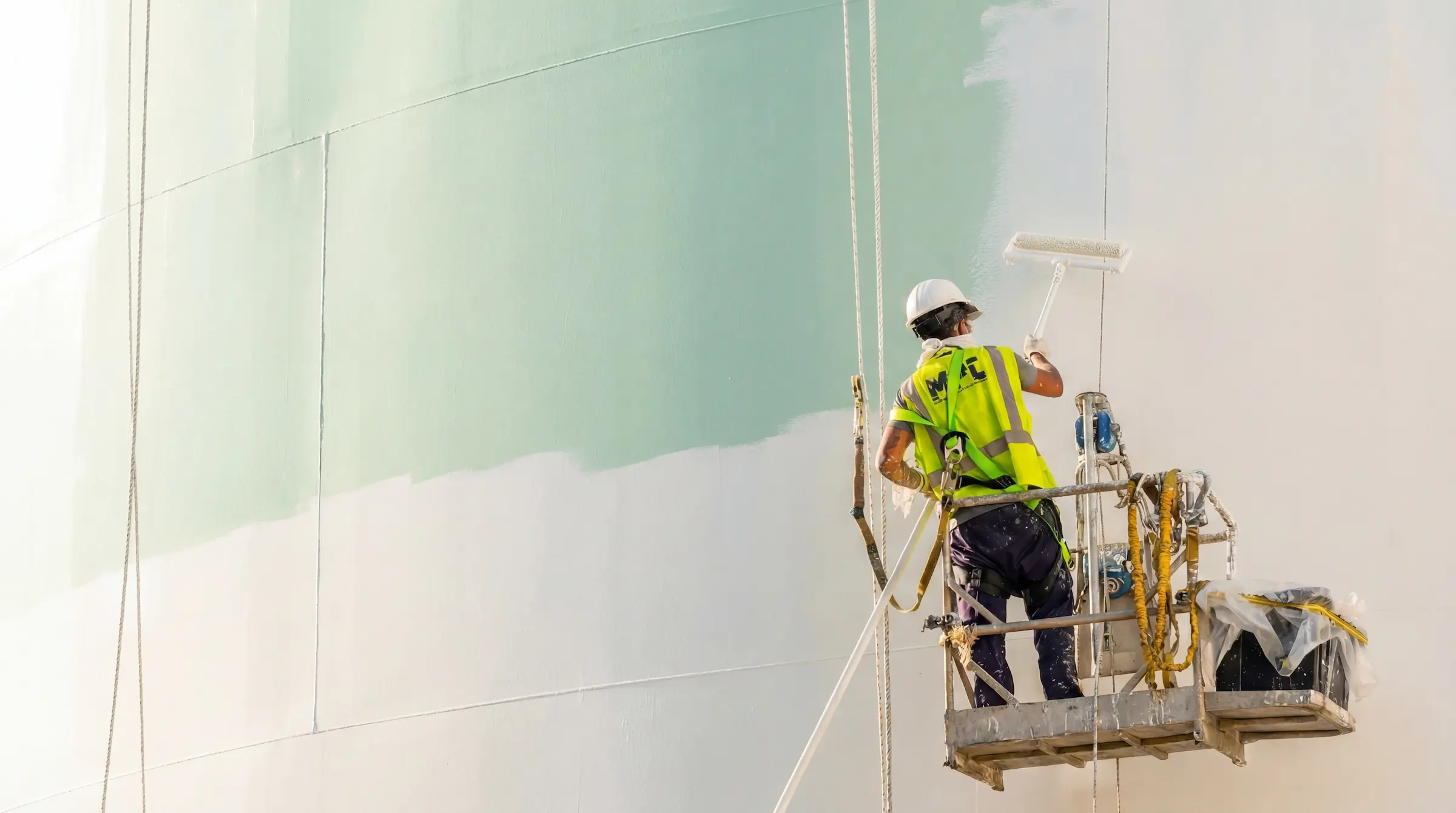 Industrial sandblasting in action