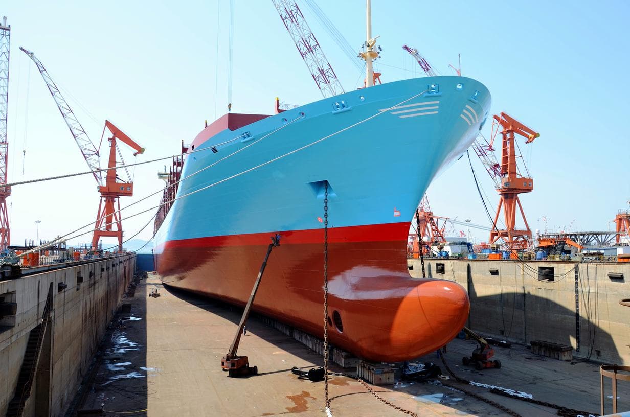 Cargo ship with fresh protective coating applied by MPC