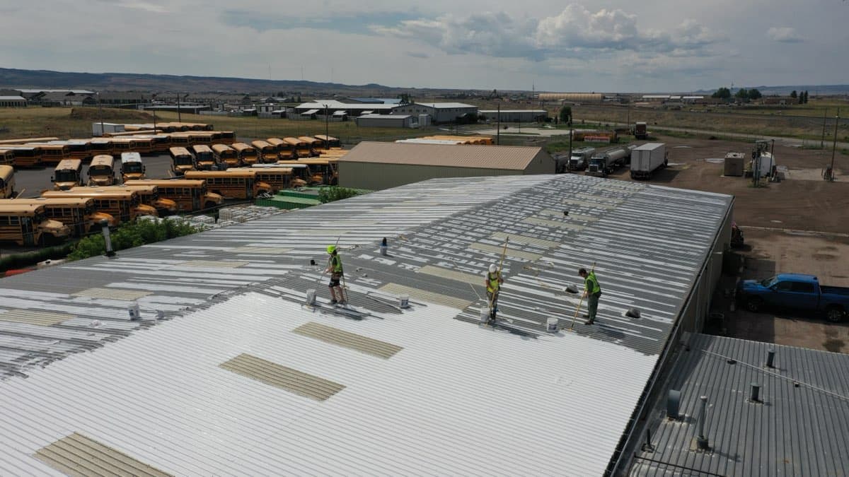 Aerial view of completed commercial roof coating