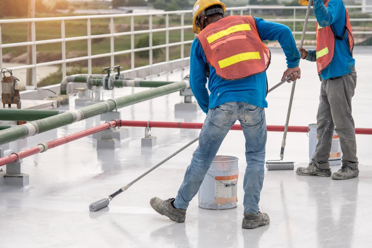 Flat roof coating application